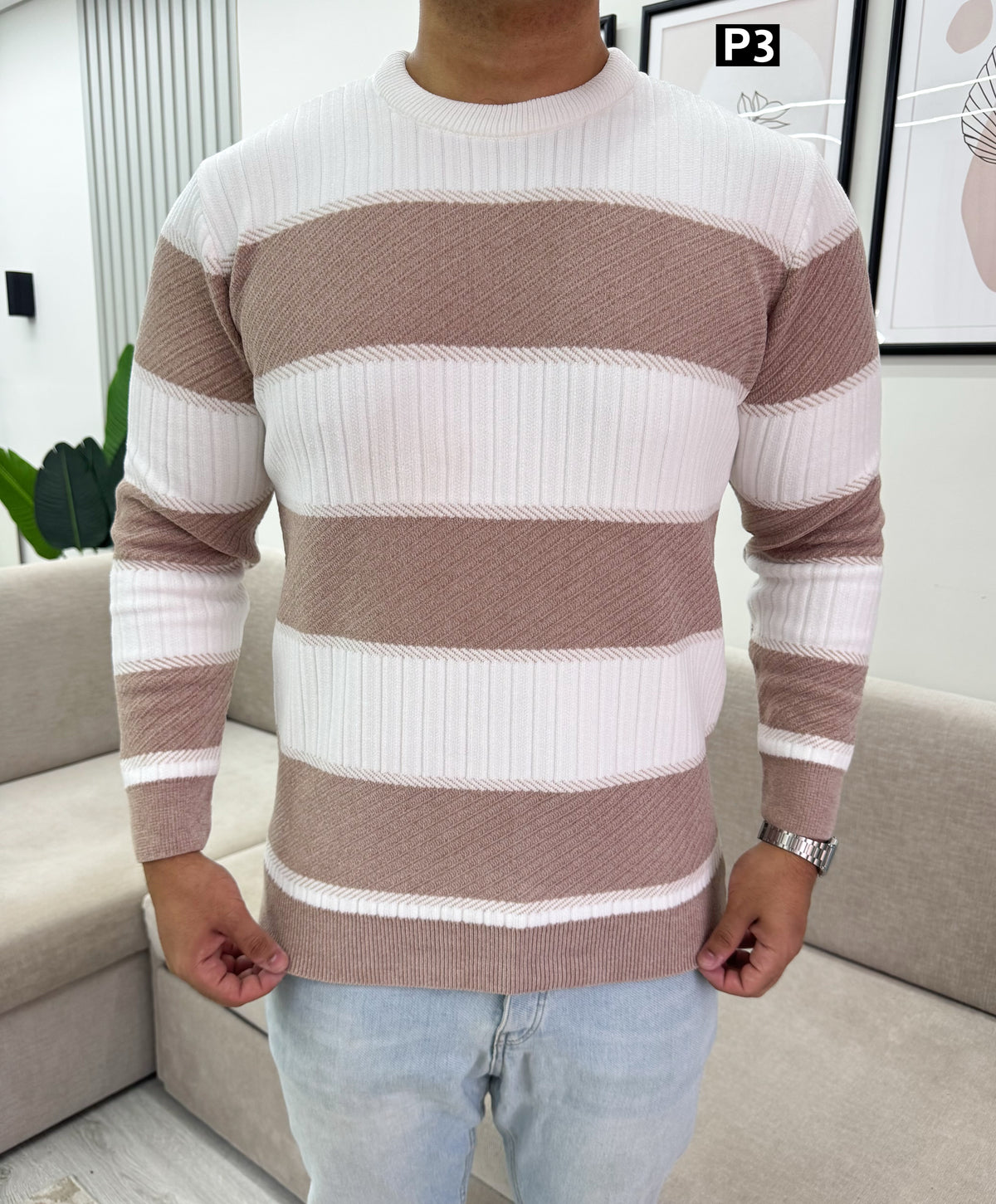 Striped tricot pullover