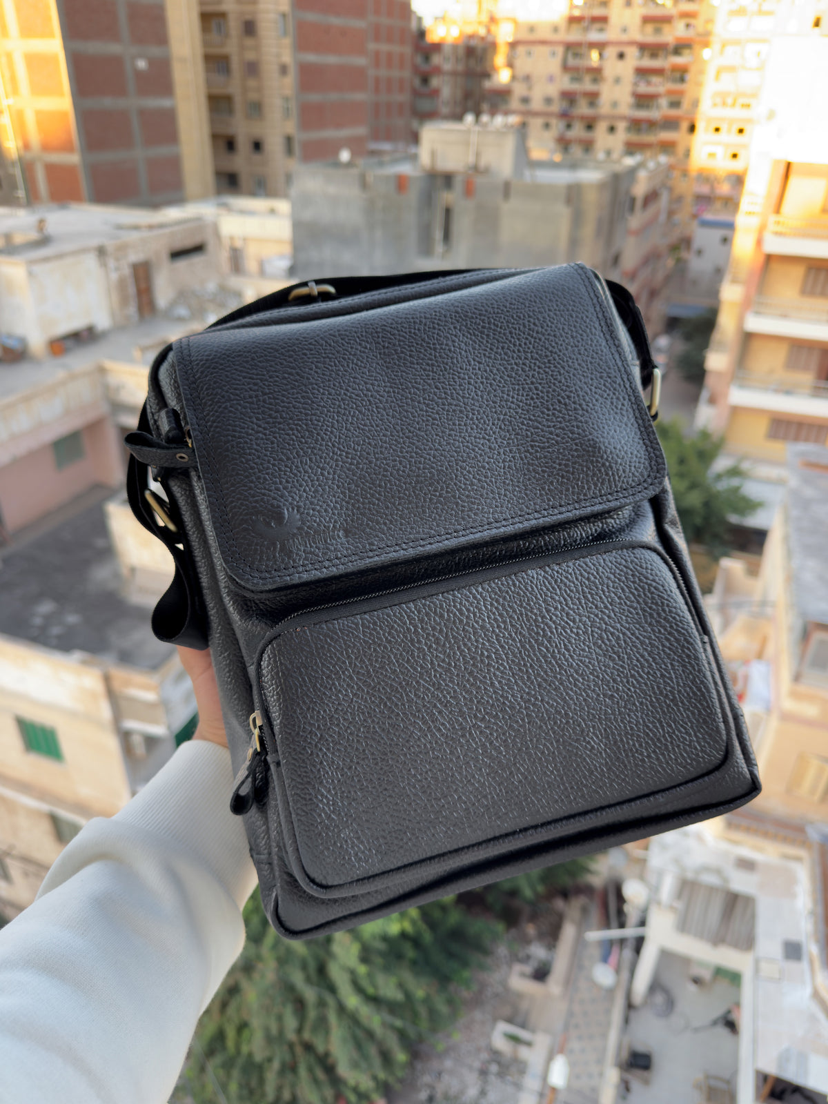 Genuine leather black cross bag