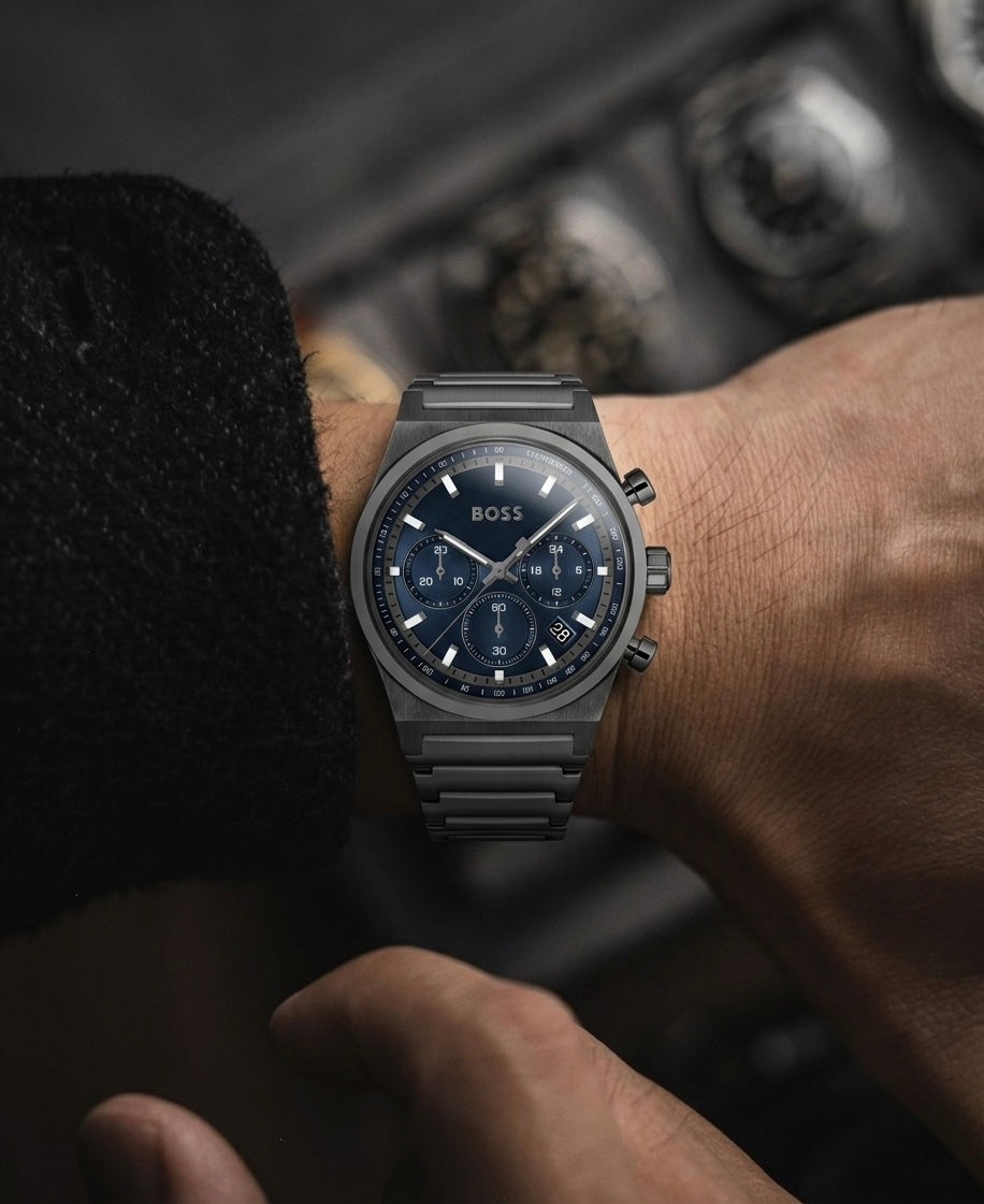 Boss navy grey plated