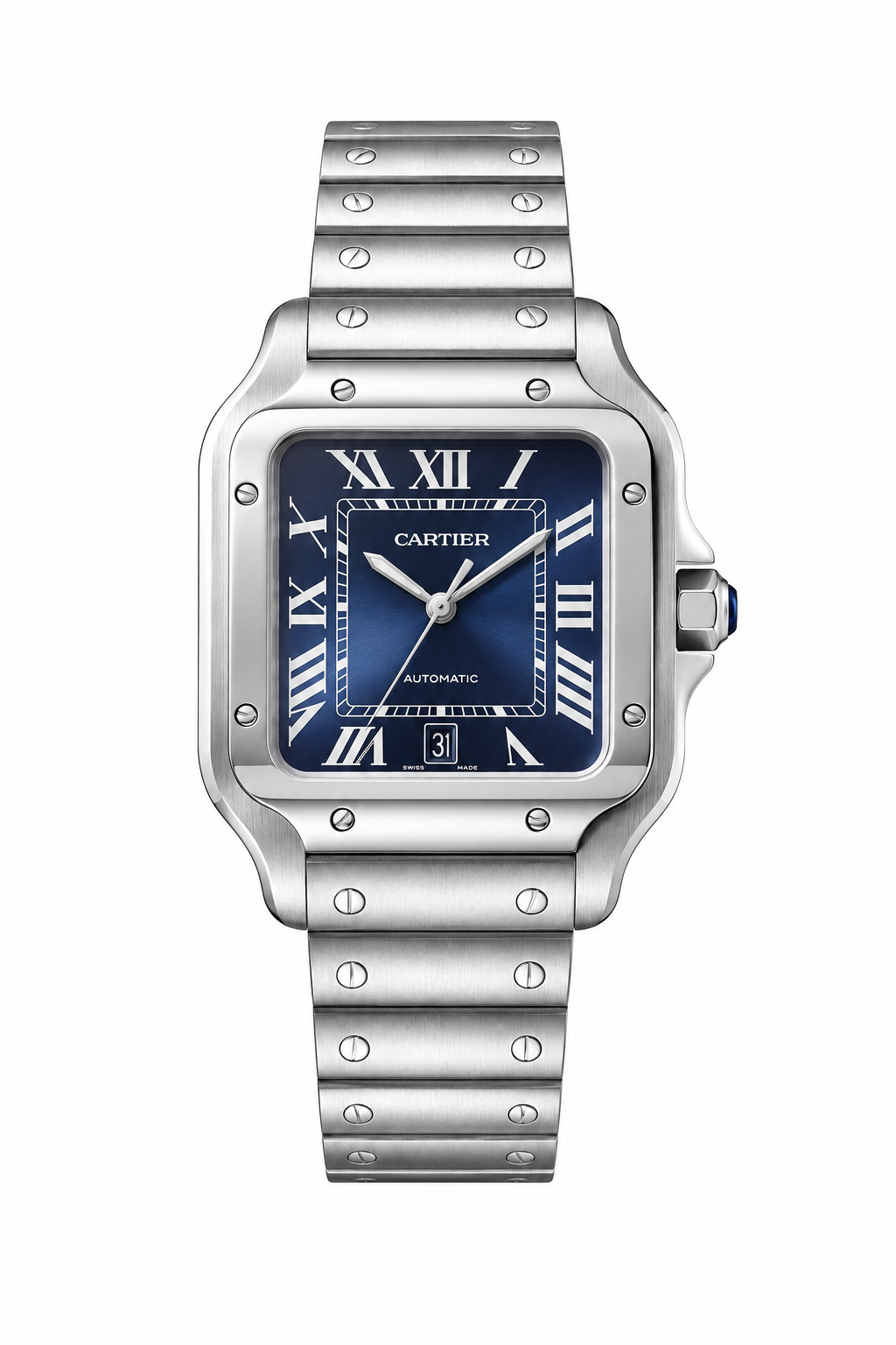 Cartier santos automatic silver blue 42mm steel