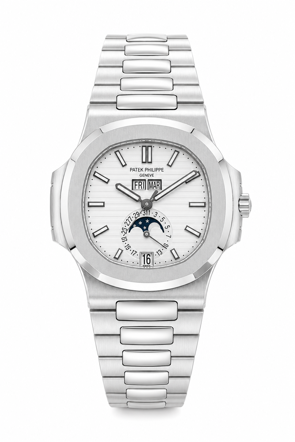 Patek nautilus moon phase full silver 40mm