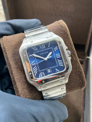 Cartier santos automatic silver blue 42mm steel