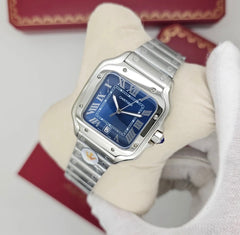 Cartier santos automatic silver blue 42mm steel