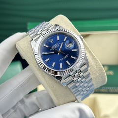 Rolex date just automatic silver navy 40mm