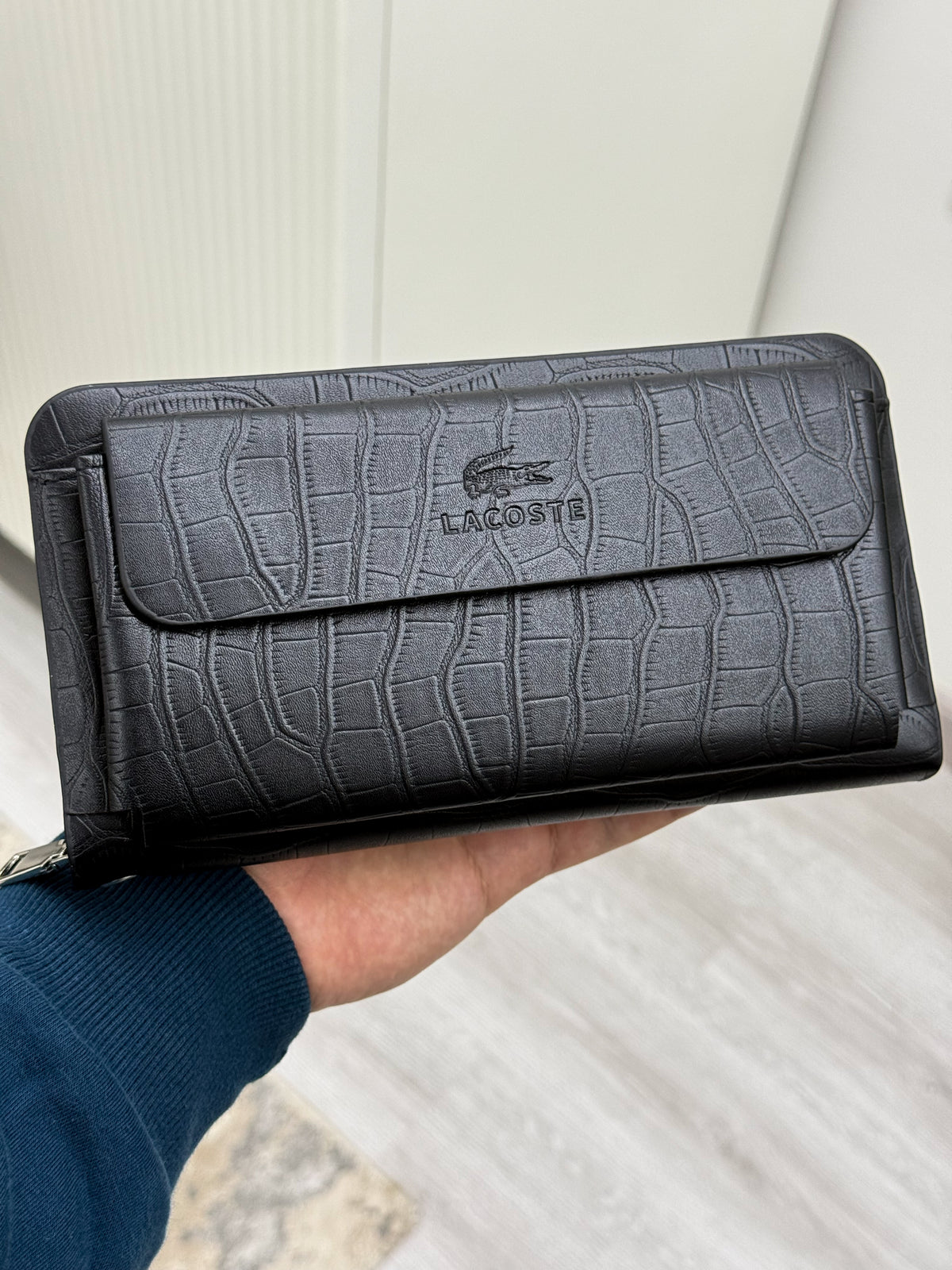 Lacoste black crocodile handbag