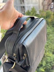Genuine leather black cross bag